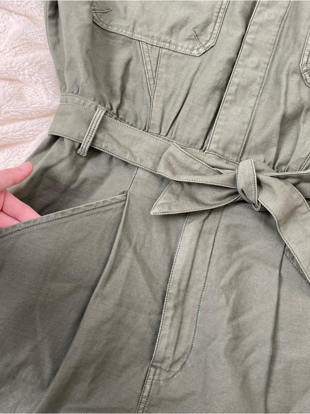 FRAME Twisted Utility Shirt Dress sage green Sz XL - Picture 6 of 10